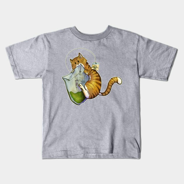 TeaCat Kids T-Shirt by LocalCryptid